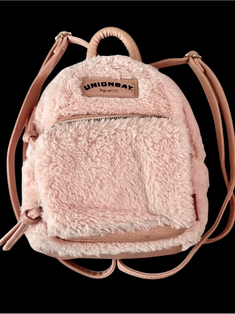 UnionBay Faux Pink Fur Small Backpack Inside Compartments 9” X 11” New